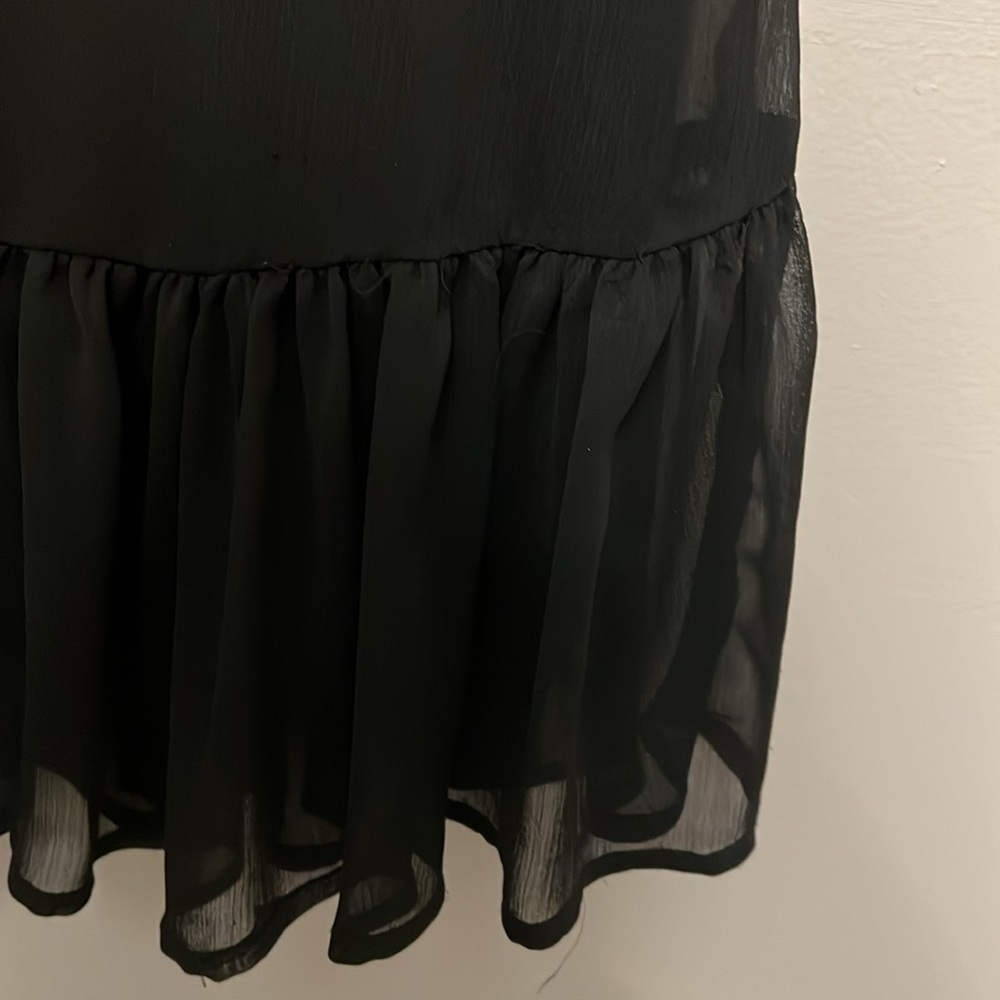 Sleeveless Tulle Chiffon Lined Ruffle Hem Black Dress Size Small - Picture 5 of 10